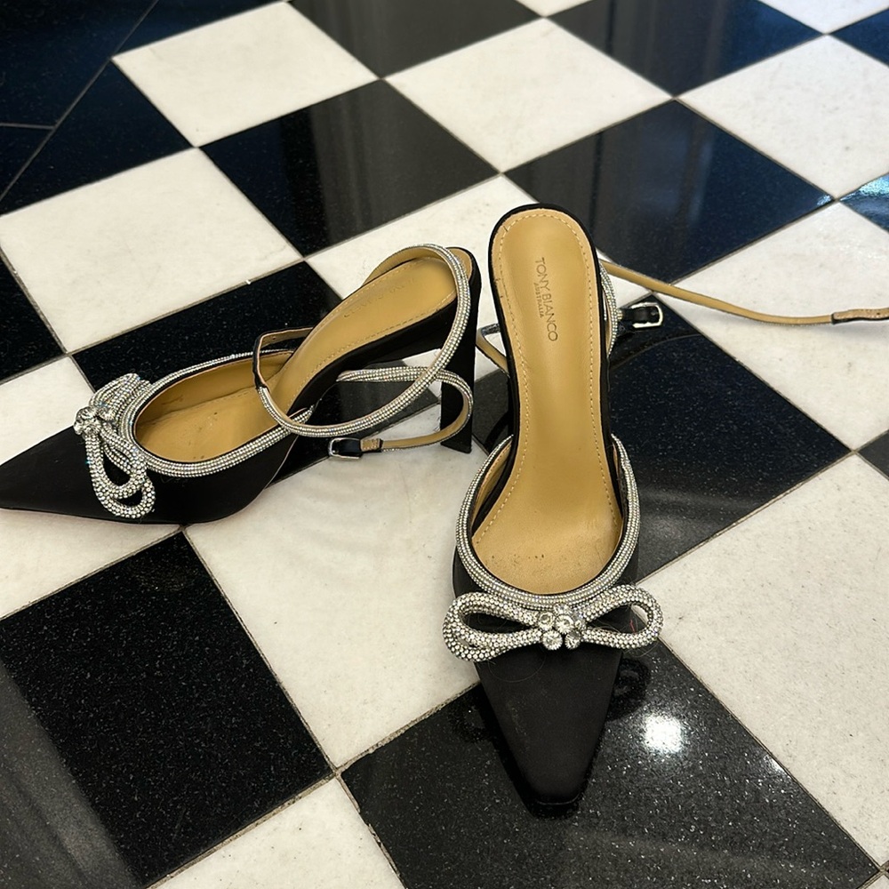 Tony Bianco black sparkle bow heels
